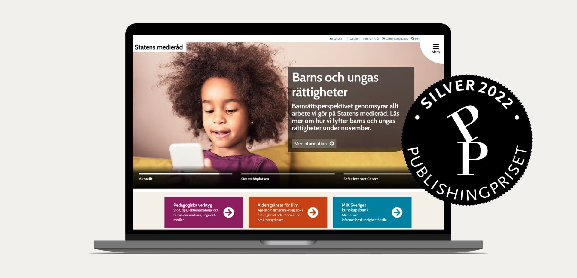 Statens medieråds webbplats på laptop.